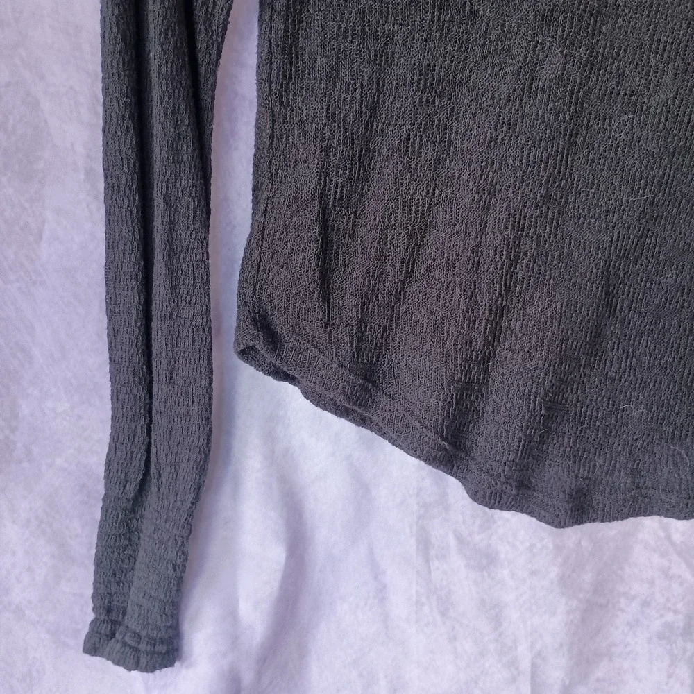 Free People Floral Lace Thermal Top Black Long Sleeve Boho Henley